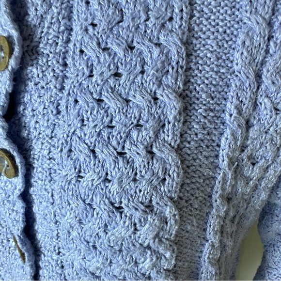 Vintage Carrargdonn Cableknit Coastal Blue Cotton/Linen Cottagecore Cardigan S - Picture 2 of 9